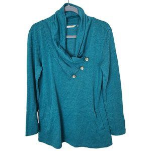 Soft Surroundings Womens S Green Long Sleeves Overlap Collar Terry Tunic Top